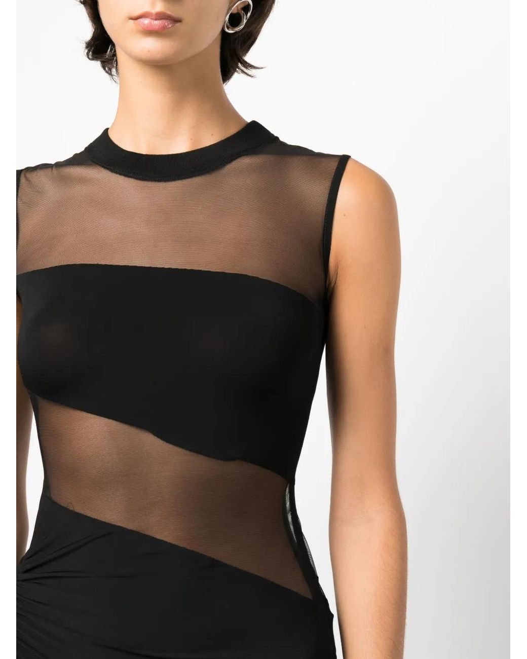 Nensi Dojaka Black Sheer-Panelling Floor-Length Gown