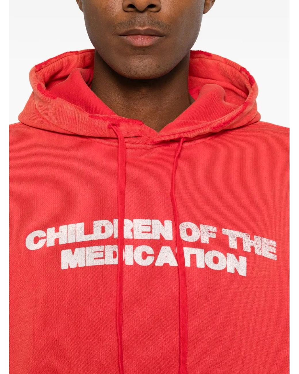 DAGGER Red Slogan-Print Distressed Hoodie for men