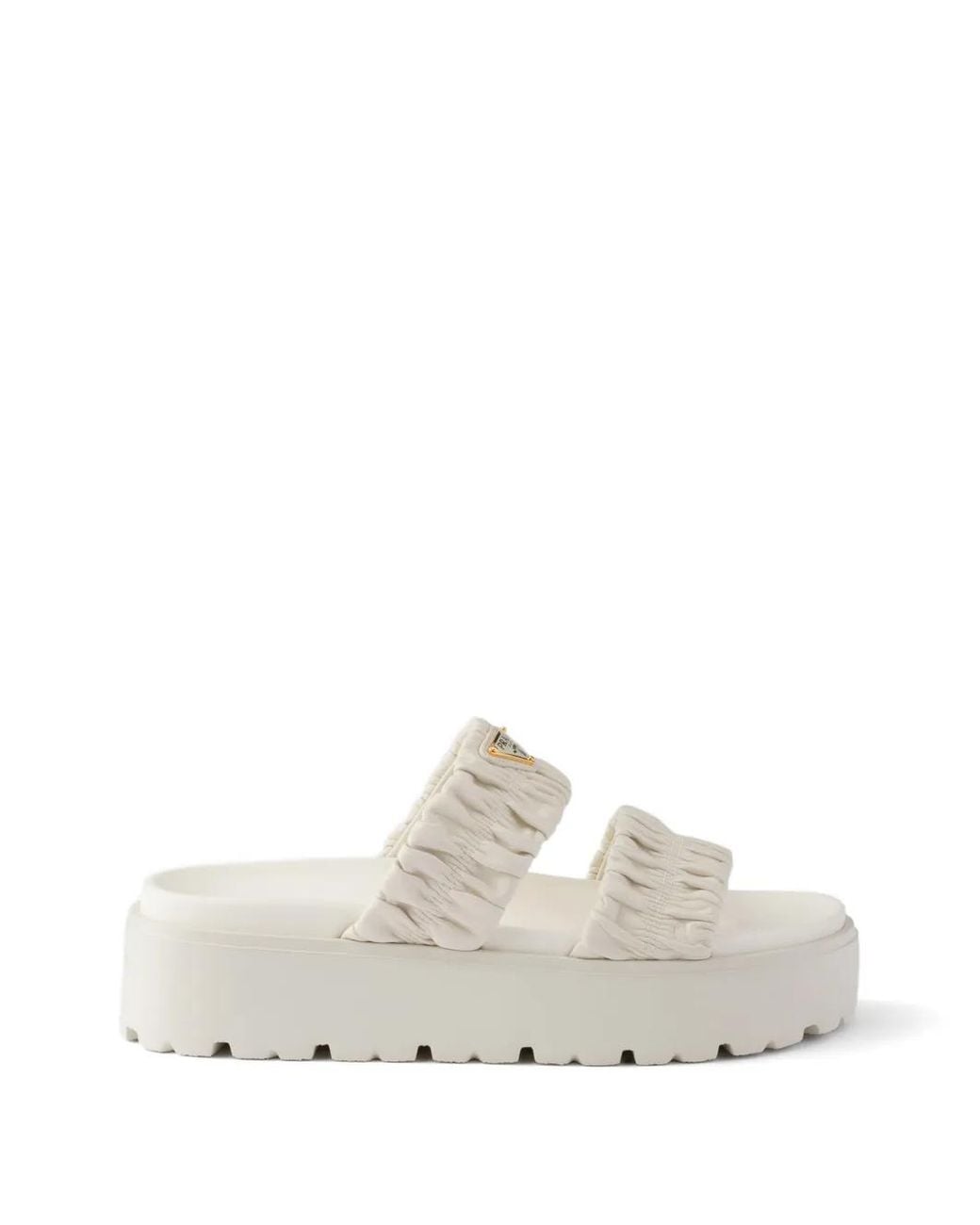 Prada White Matelassé Nappa Leather Flatform Slides
