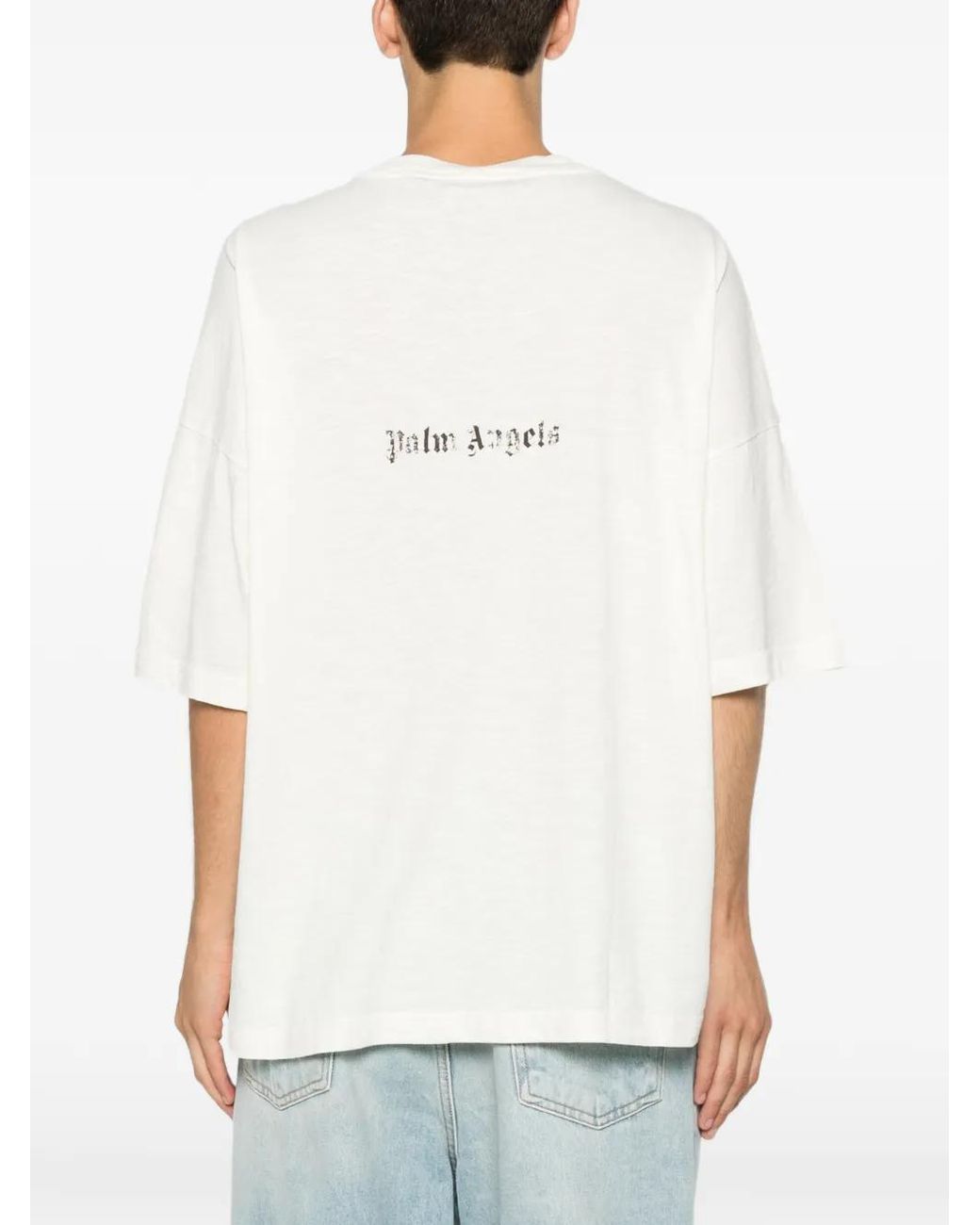 Palm Angels White Graphic-Print Rhinestone-Embellished T-Shirt for men