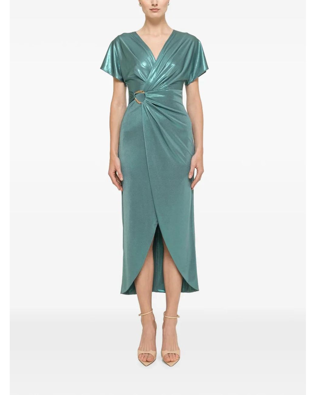 Nissa Green Robe Mi-Longue À Détails Métallisés