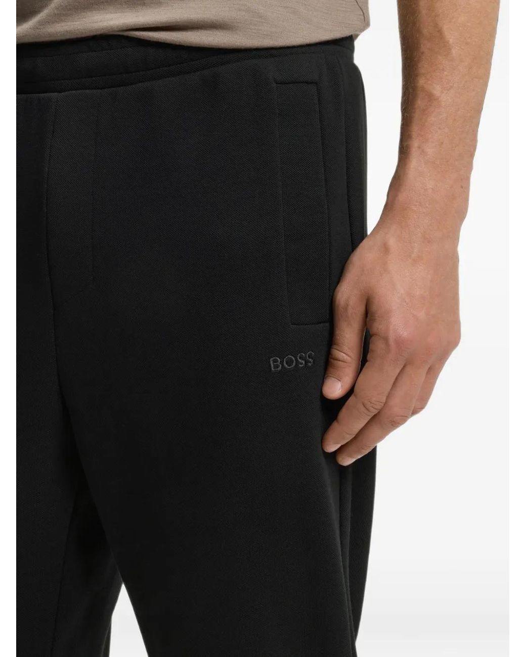 Boss Black Cotton-Blend Sweatpants With Embroidered Logo for men