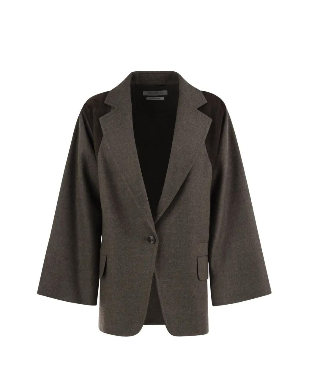 Max Mara Black Fenice Leather-Panelled Virgin Wool Blazer