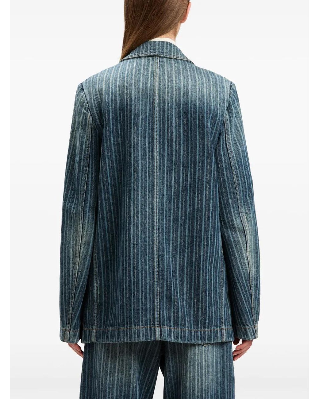 Palm Angels Blue Laser Pinstripe Denim Blazer Light