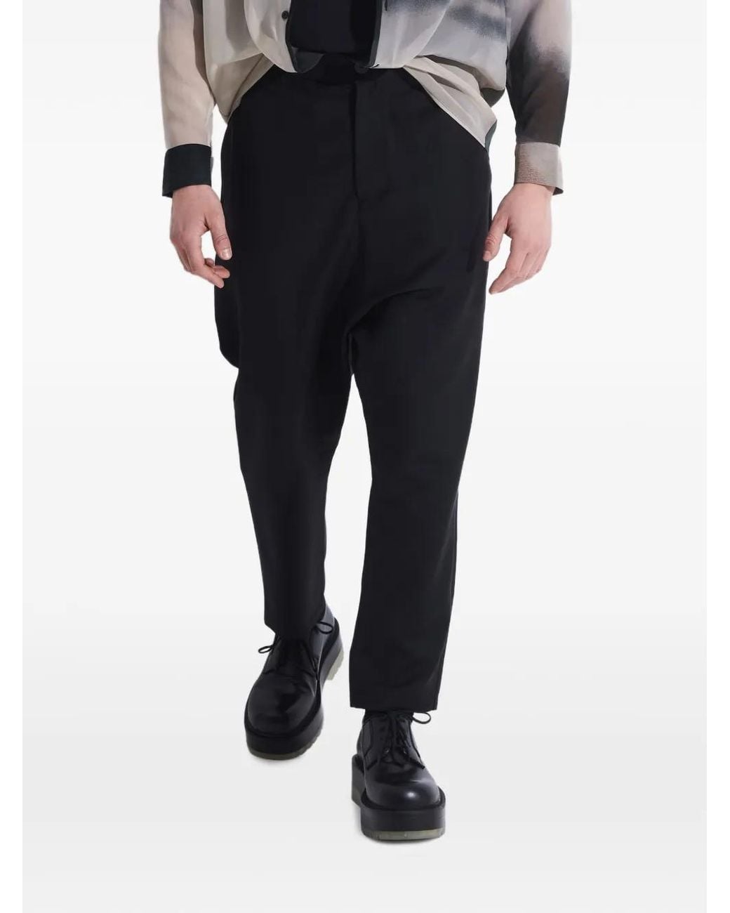 Tessitura Black Tapered Drop-Crotch Trousers for men