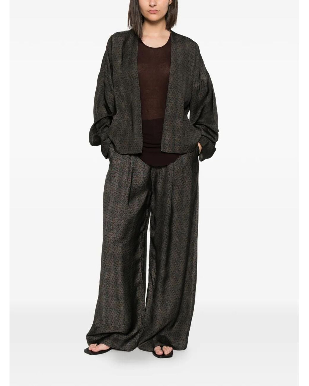 Uma Wang Brown Klarke Geometric-Pattern Jacket