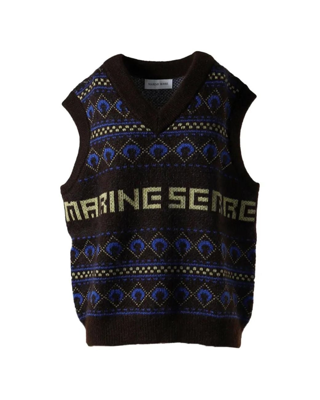 MARINE SERRE Black Jacquard-Knit V-Neck Vest
