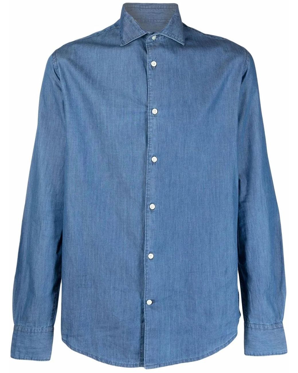 Deperlu Blue Denim Button-Down Shirt for men