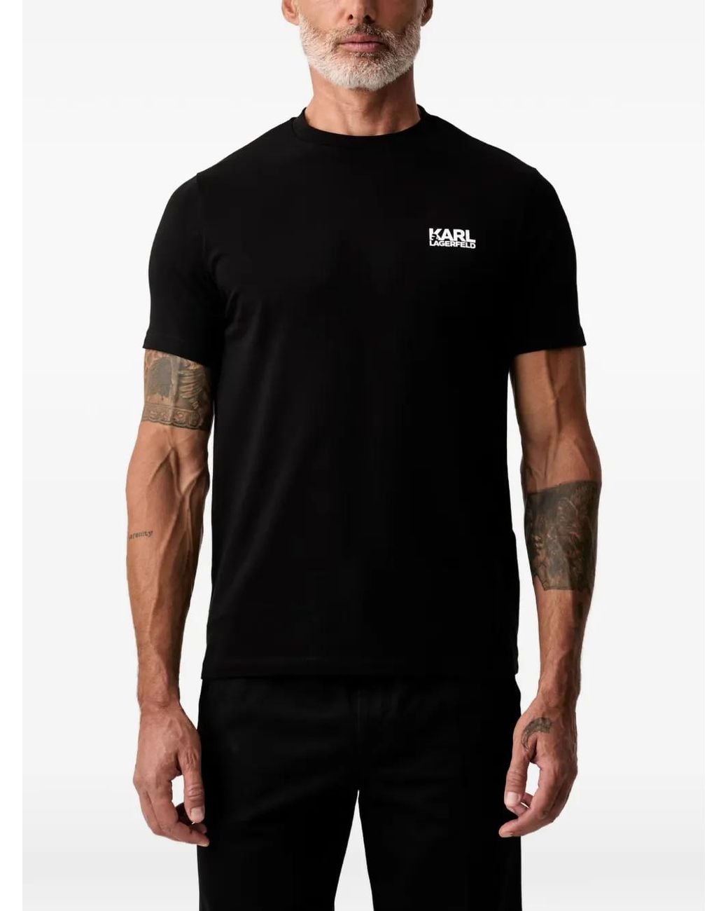 Karl Lagerfeld Black Logo-Print T-Shirt for men