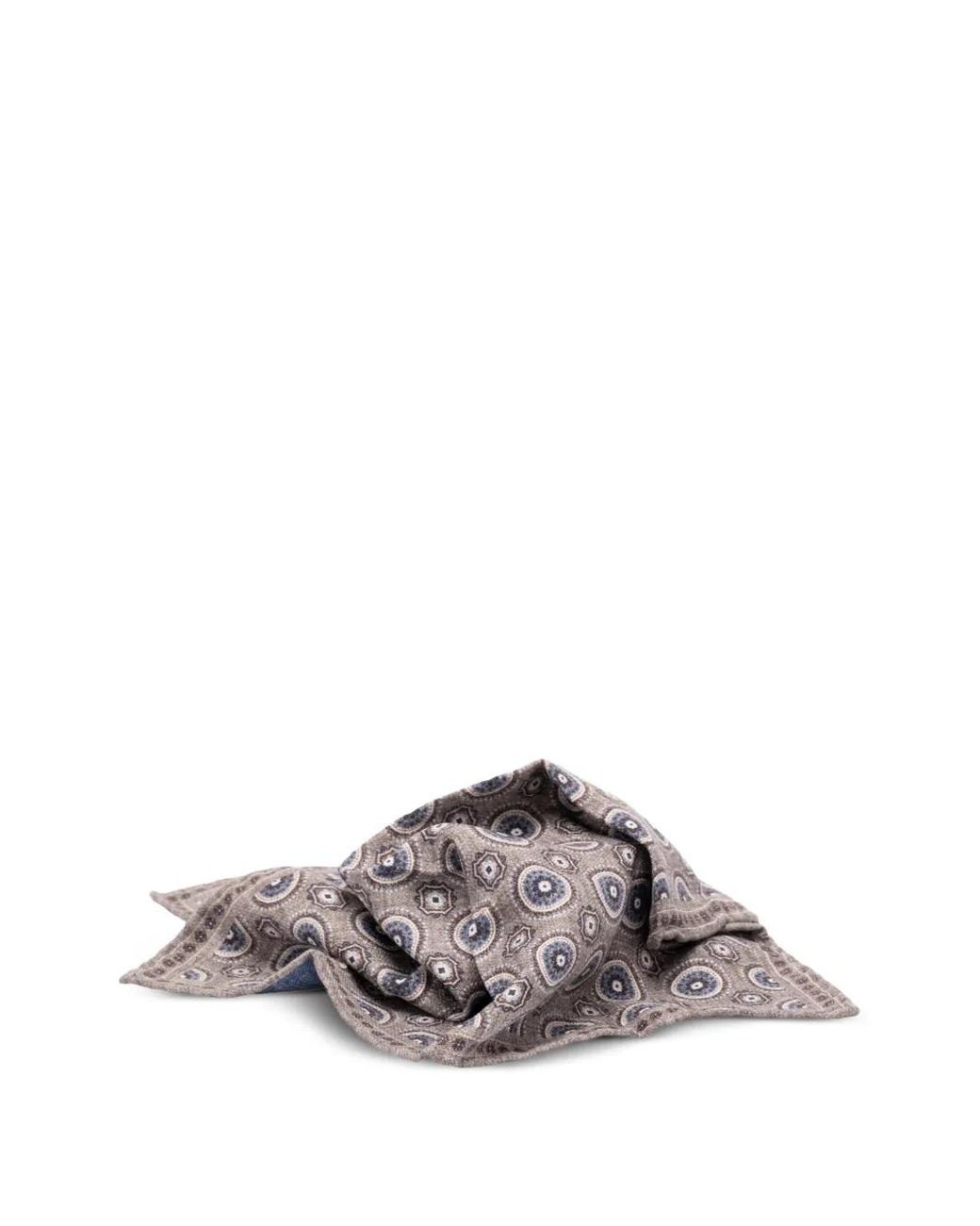 Brunello Cucinelli Gray Silk Pocket Square With Medallion Design for men