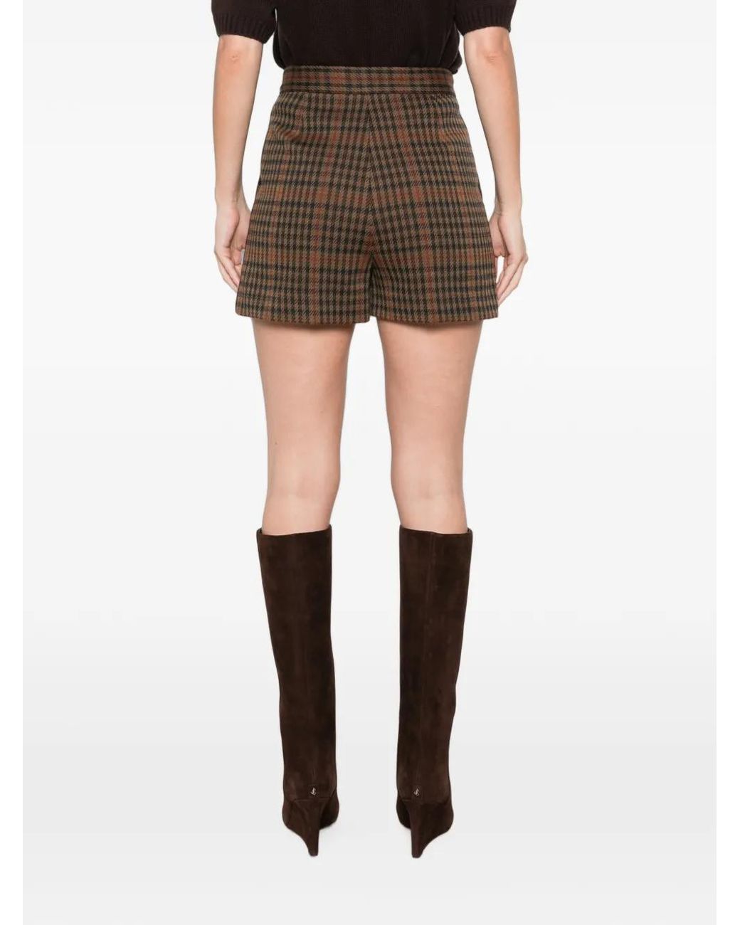 Max Mara Brown Jacquard-Knit Glen Plaided Shorts