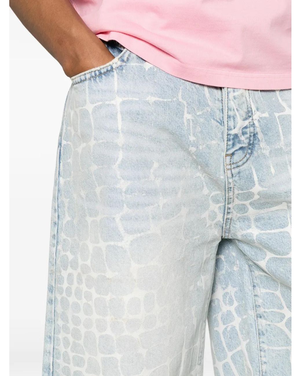 BLUE SKY INN Blue Crocodile-Effect Heavy-Wash Shorts for men
