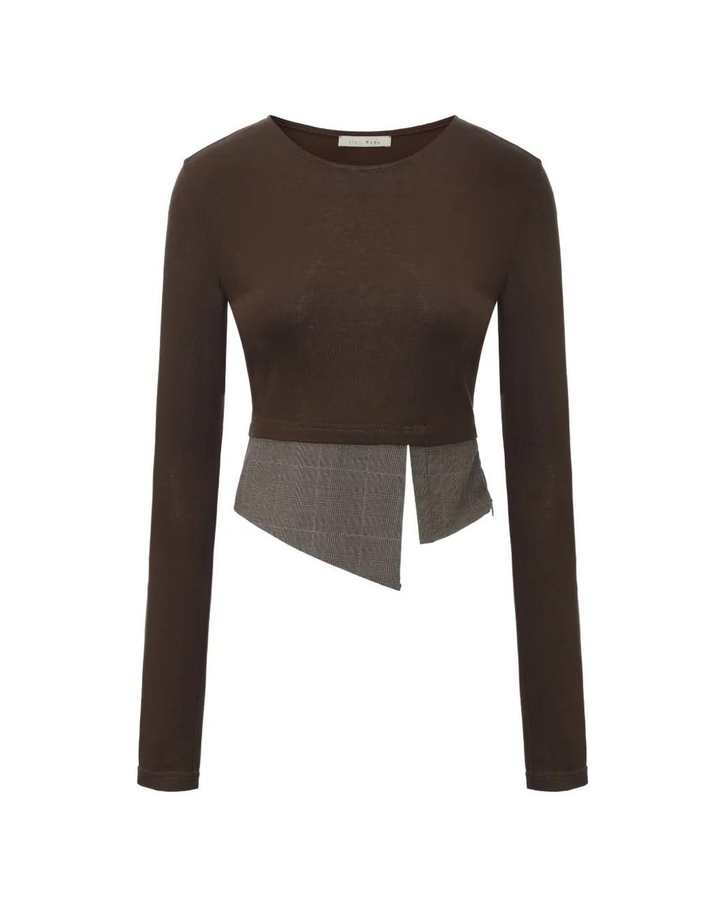 ili node Black Susan Check-Panel Asymmetric T-Shirt