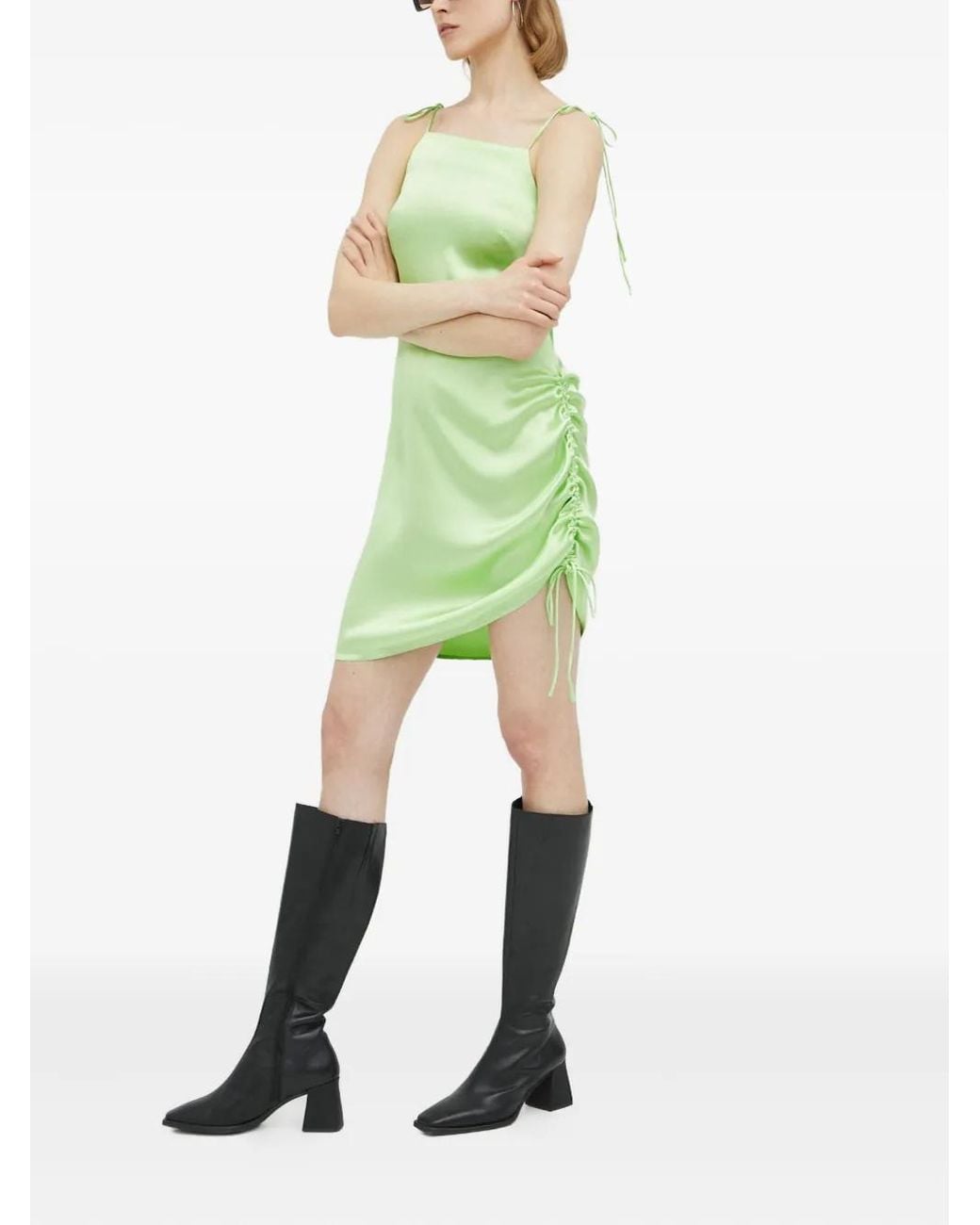 Résumé Green Tie-Strap Gathered Dress