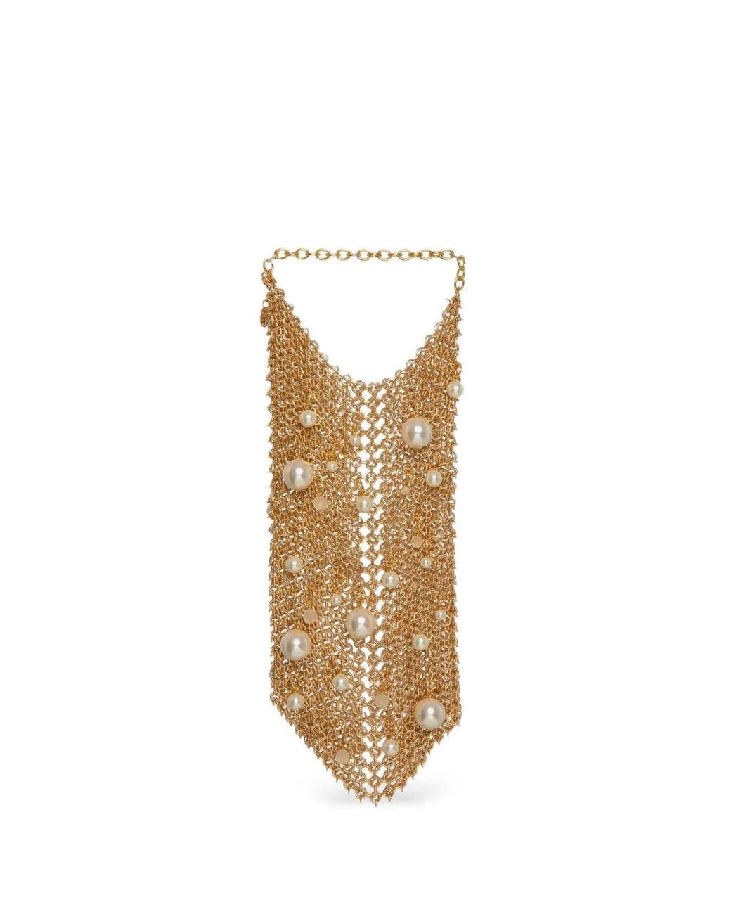 Silvia Gnecchi White Pearl Embellished Mesh Shoulder Bag
