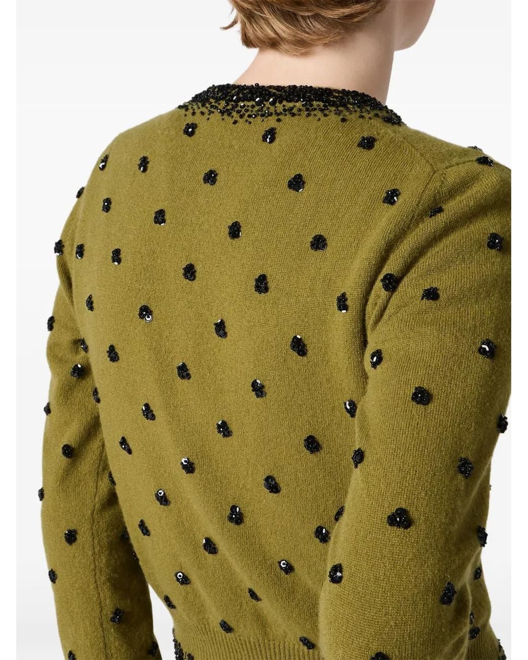 Miu Miu Green Embroidered Cashmere Cardigan