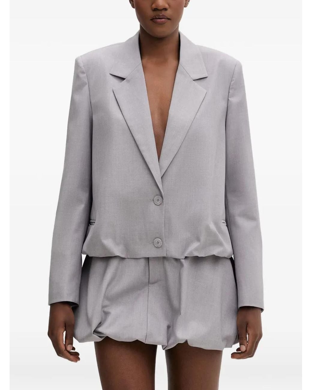 Isabelle Blanche Gray Bubble-Hem Blazer