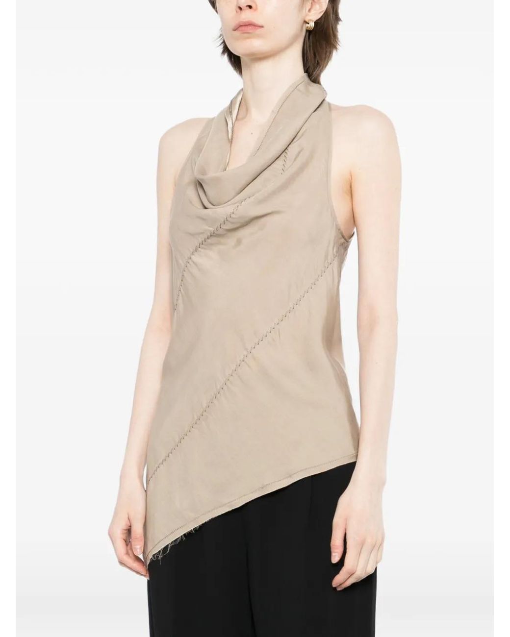 Yehuafan Natural Draped-Neck Top