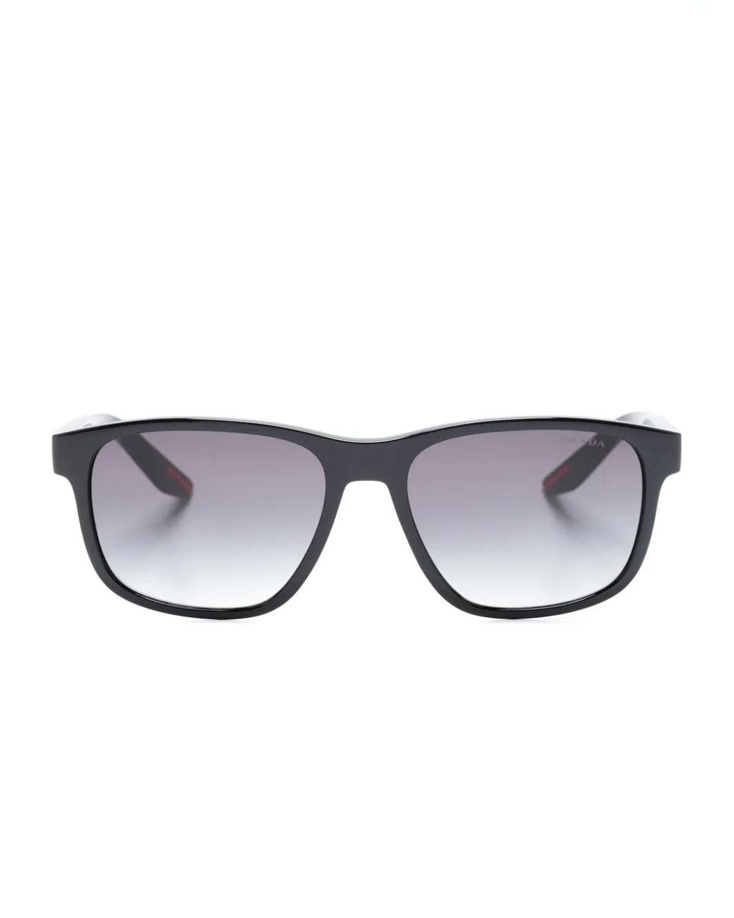 Prada Black Linea Rossa-Logo Square Sunglasses for men