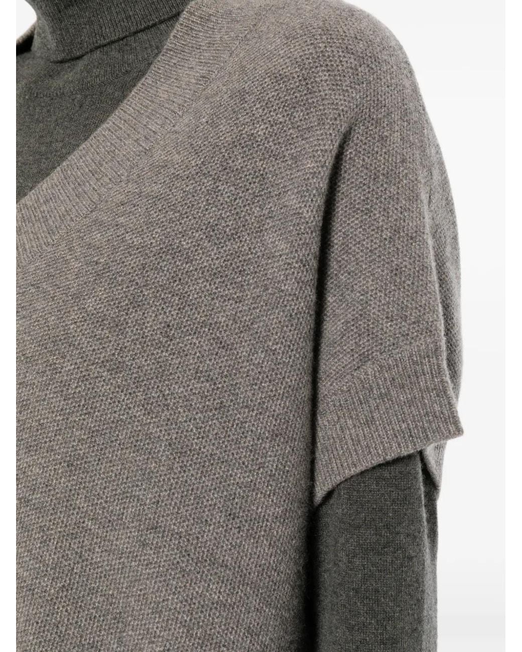 N.Peal Cashmere Gray Honeycomb Sleeveless V-Neck Top