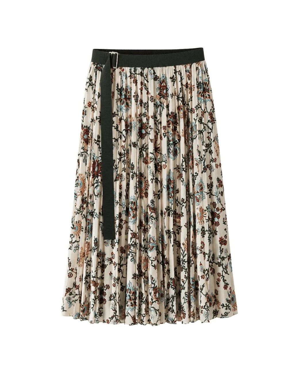 Sacai White Floral-Print Pleated Midi Skirt