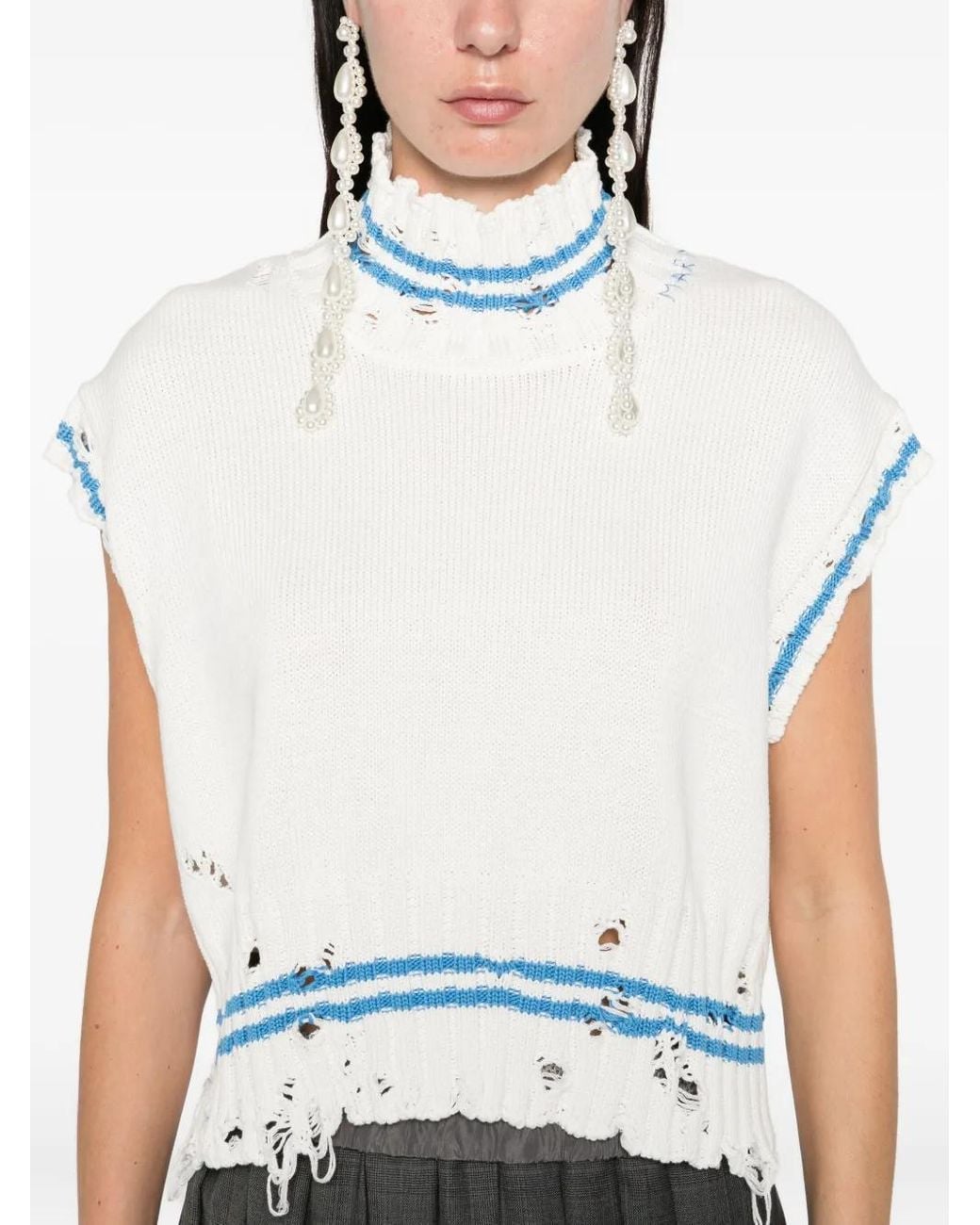 Marni White Frayed-Hem Sleeveless Top