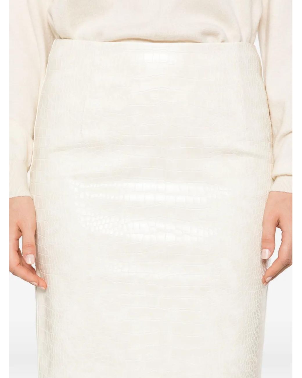 Des Phemmes White Croc-Effect Longuette Skirt