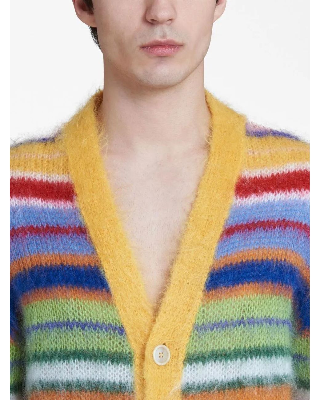 Marni Blue Striped Buttoned-Up Cardigan for men