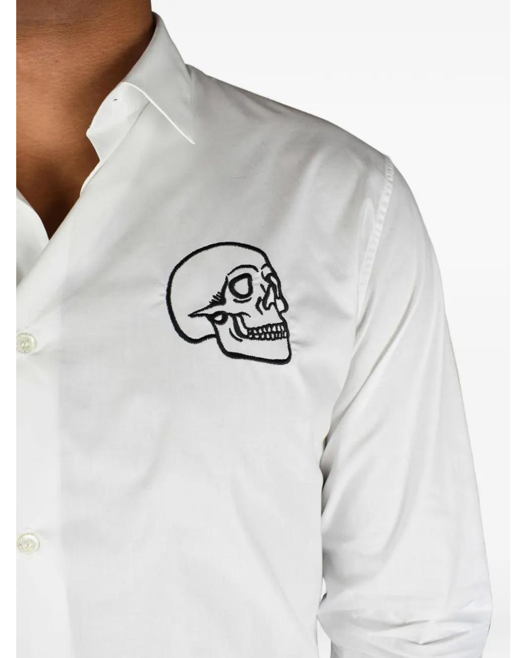 Philipp Plein White Skull-Embroidered Shirt for men