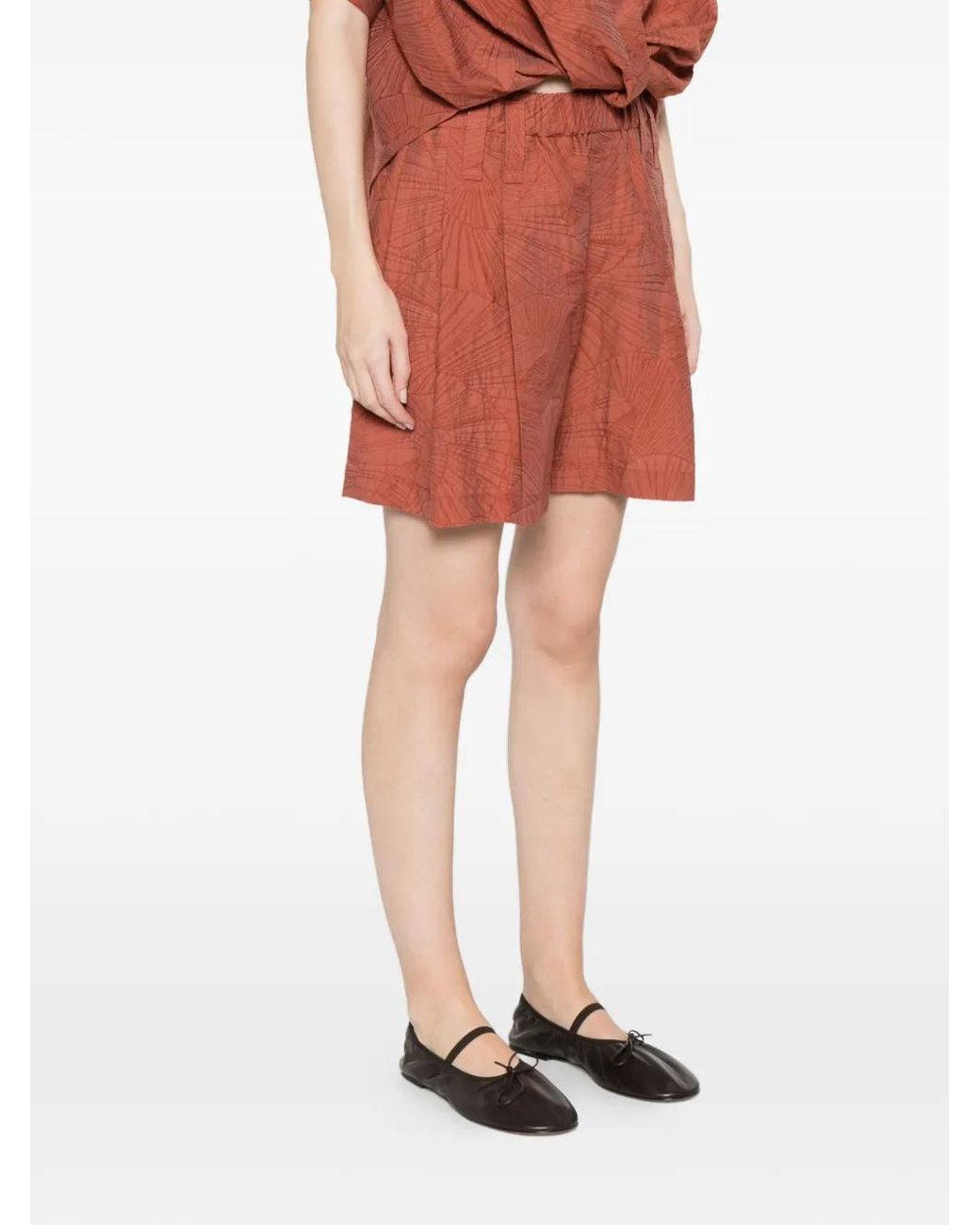 Brunello Cucinelli Red Geometric Pattern Shorts