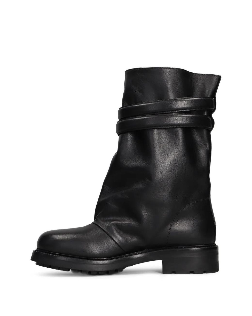 strategia shoes Black Buckle-Strap Leather Boots
