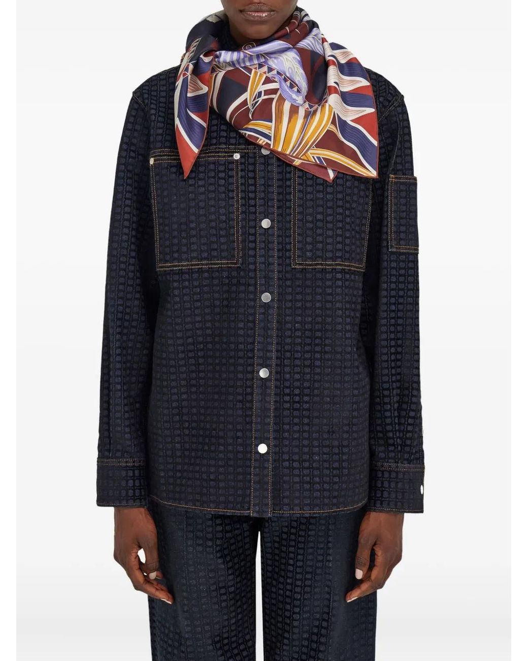 Ferragamo Blue Giada Print Wool Shawl