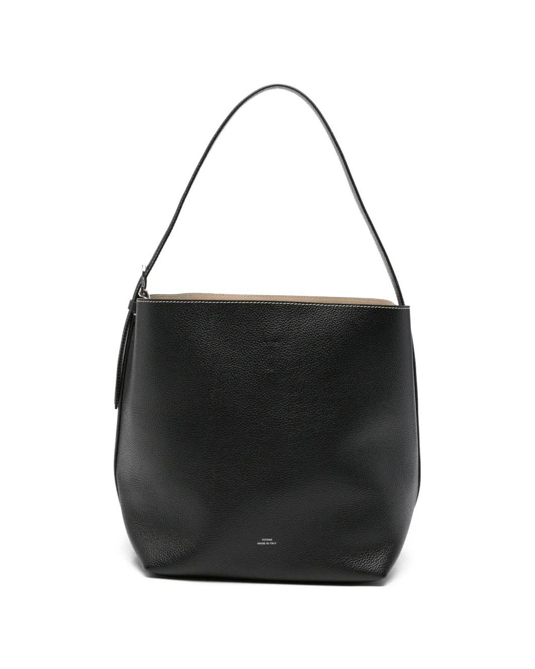 Totême Black Medium Belted Grained-Leather Tote