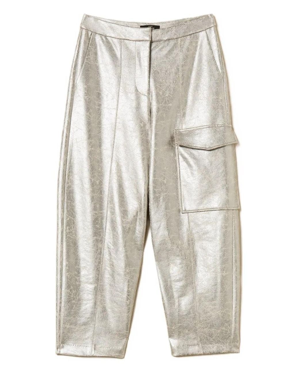 Twinset White Cracked-Effect Utility-Pocket Trousers
