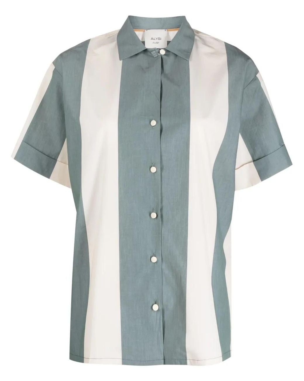 Alysi Blue Maxi Striped Cotton Shirt