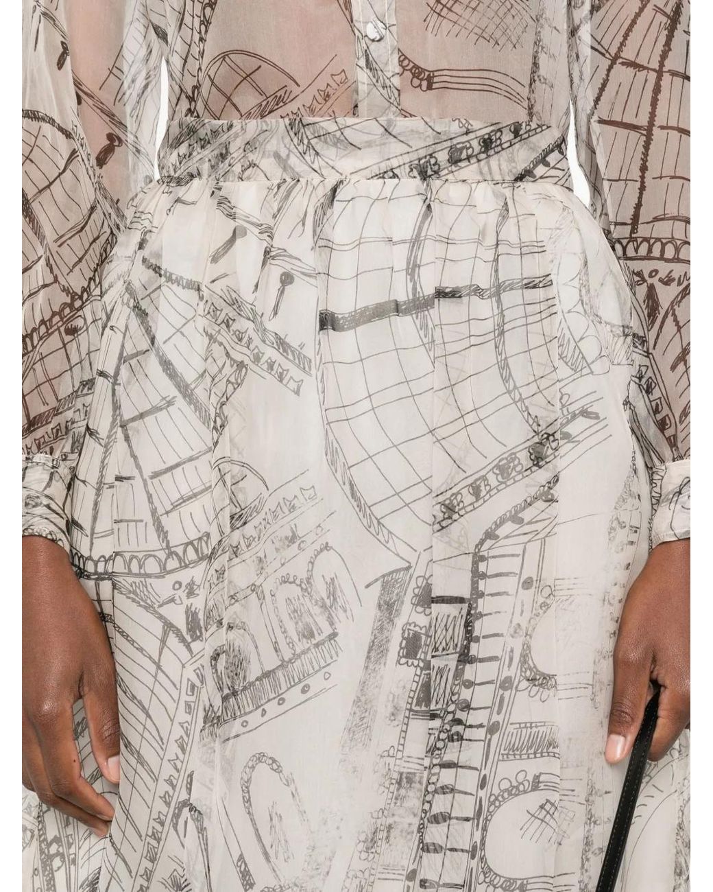 Paul & Joe Natural Graphic-Print Silk Skirt