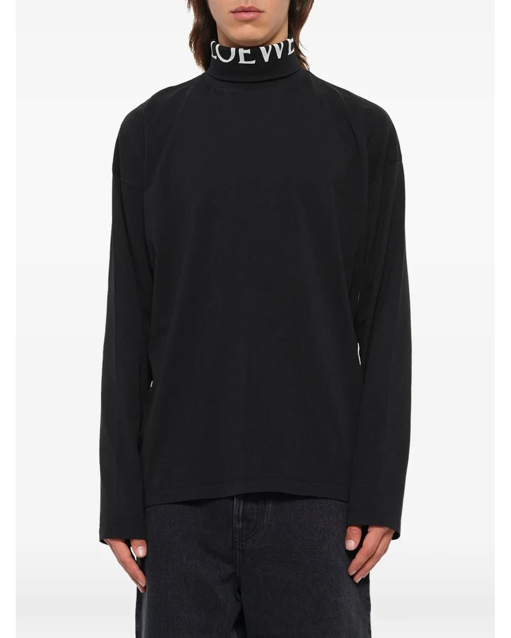 Loewe Black Logo-Print High-Neck Long-Sleeve T-Shirt for men