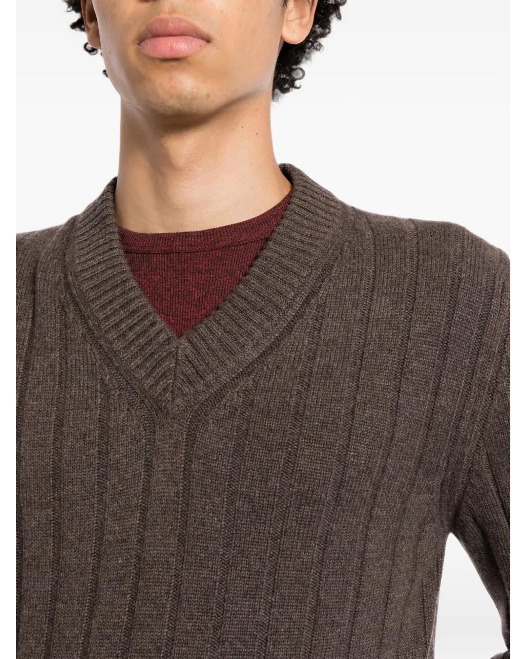 Brunello Cucinelli Brown Ribbed-Knit Jumper for men
