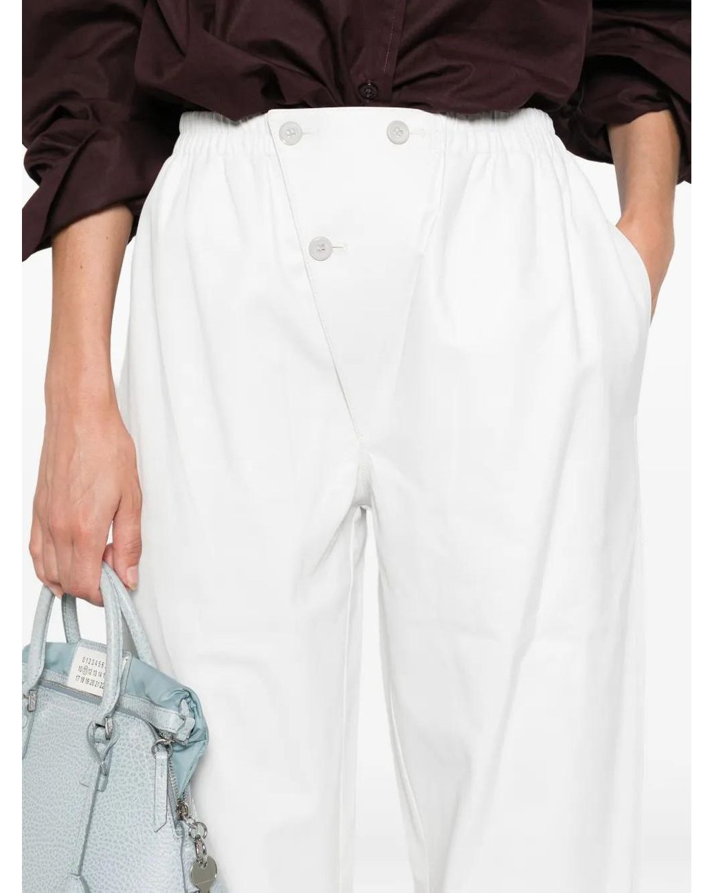 Prada White Button-Fastening Cupro Trousers