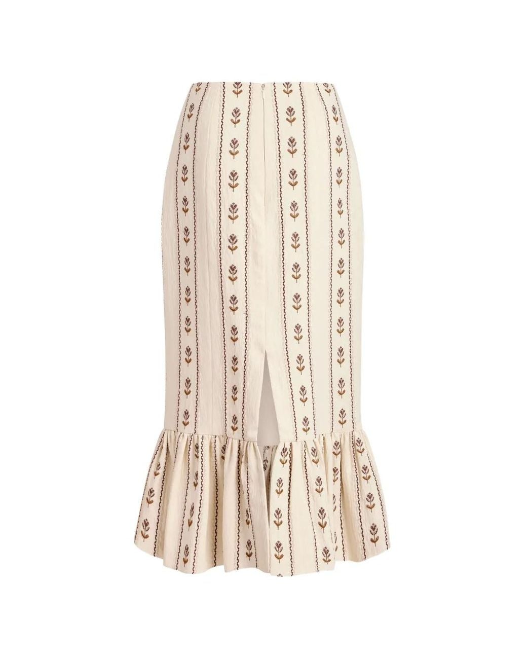 Markarian White Suri Floral-Stripe Fitted Midi Skirt