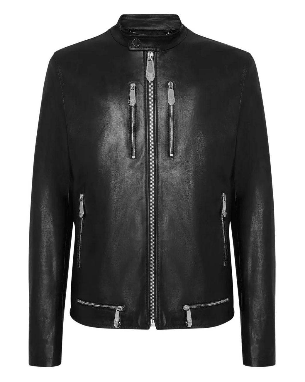 Philipp Plein Black Leather Moto Jacket for men