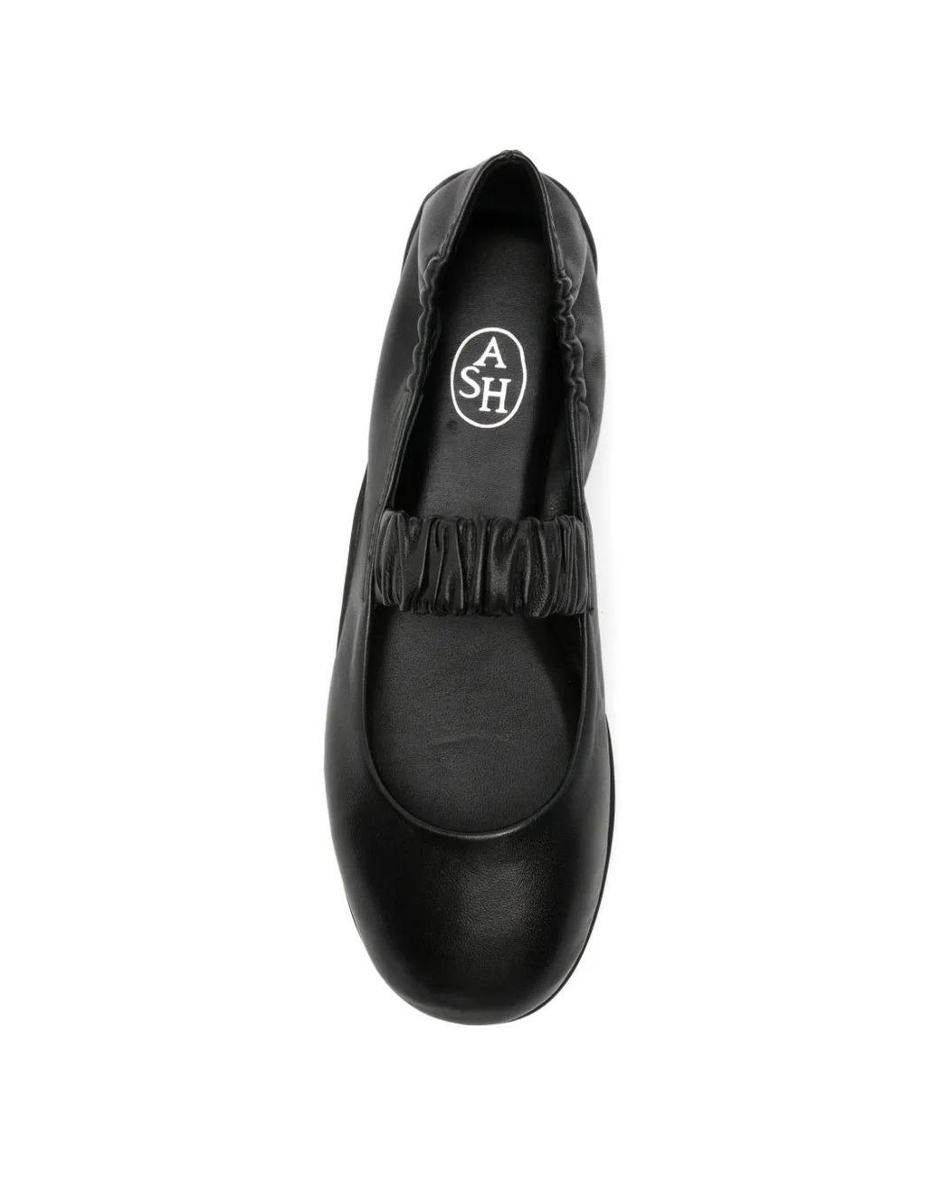 Ash White Ruched-Strap Leather Ballet Flats