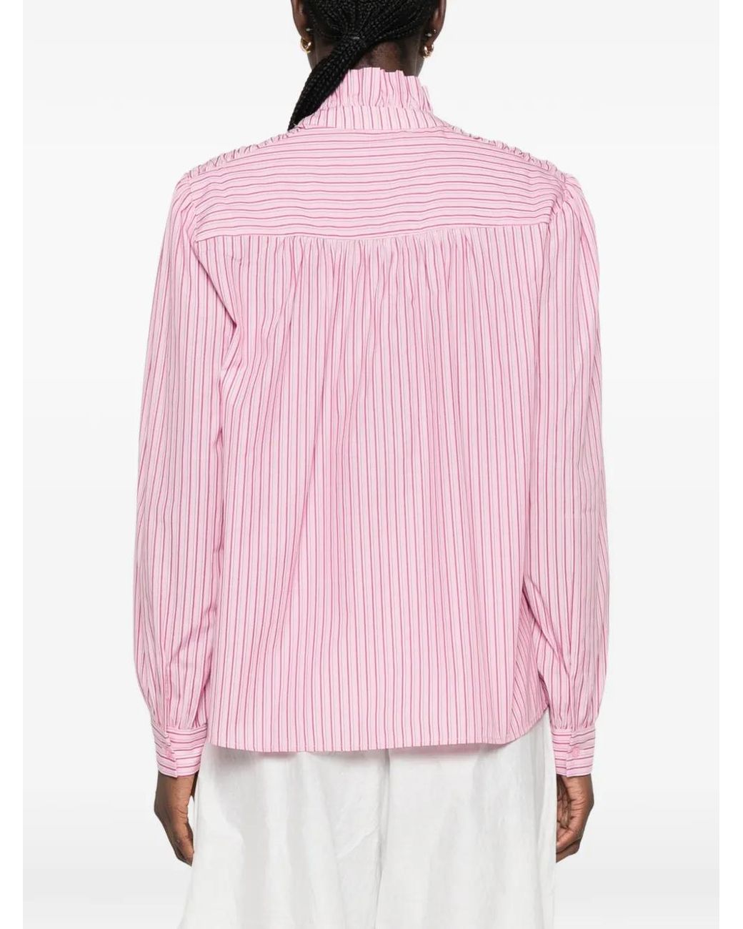 MAISON 123 Pink Striped Ruffled-Collar Blouse