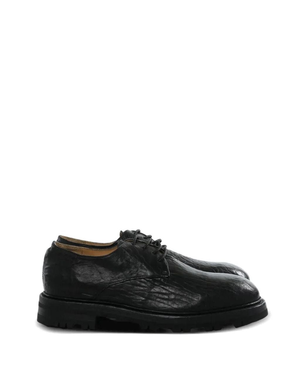 Ziggy Chen Black Crinkled-Leather Derby Shoes for men