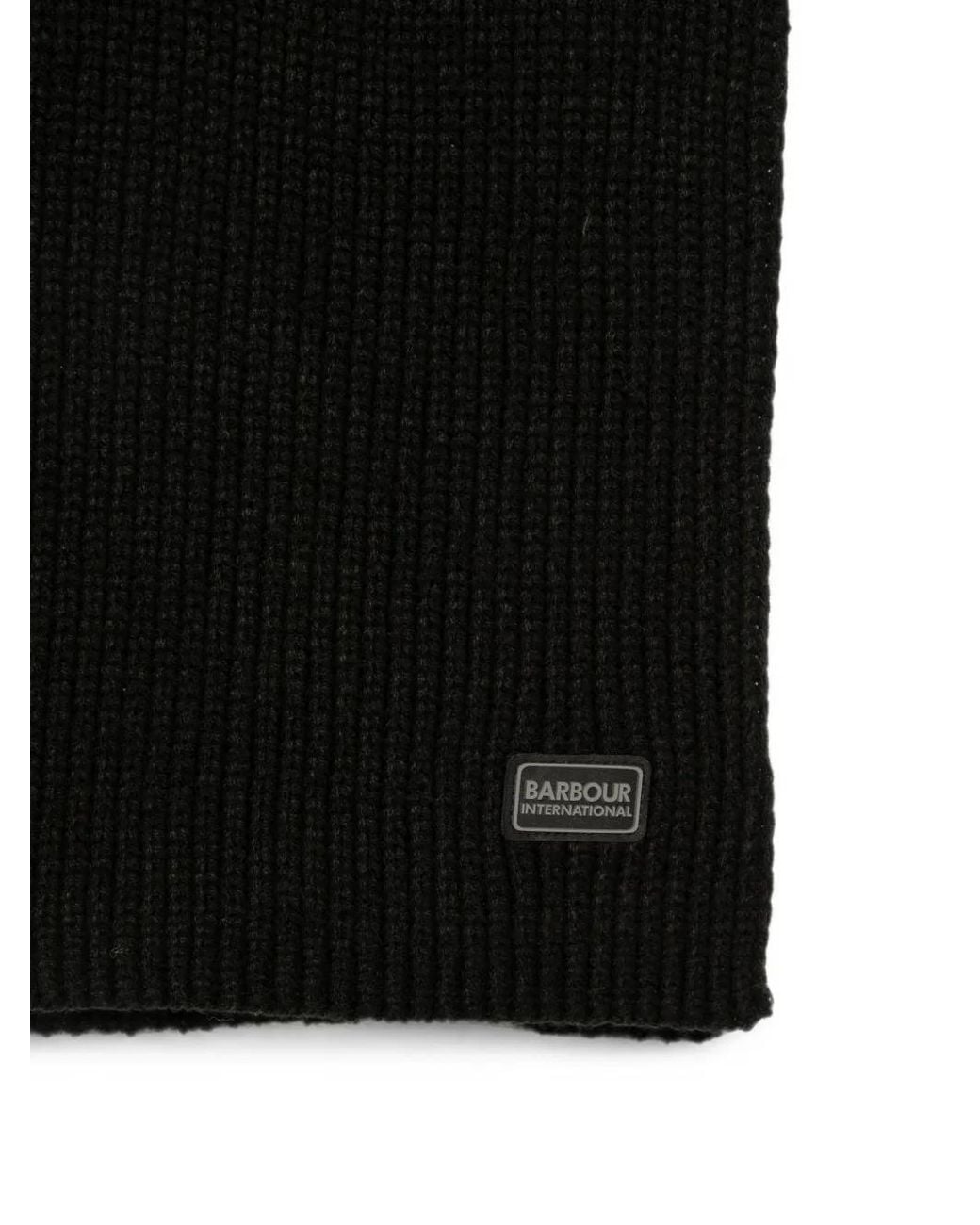 Barbour Black Sweeper Legacy Logo-Patch Scarf And Beanie Hat Set for men