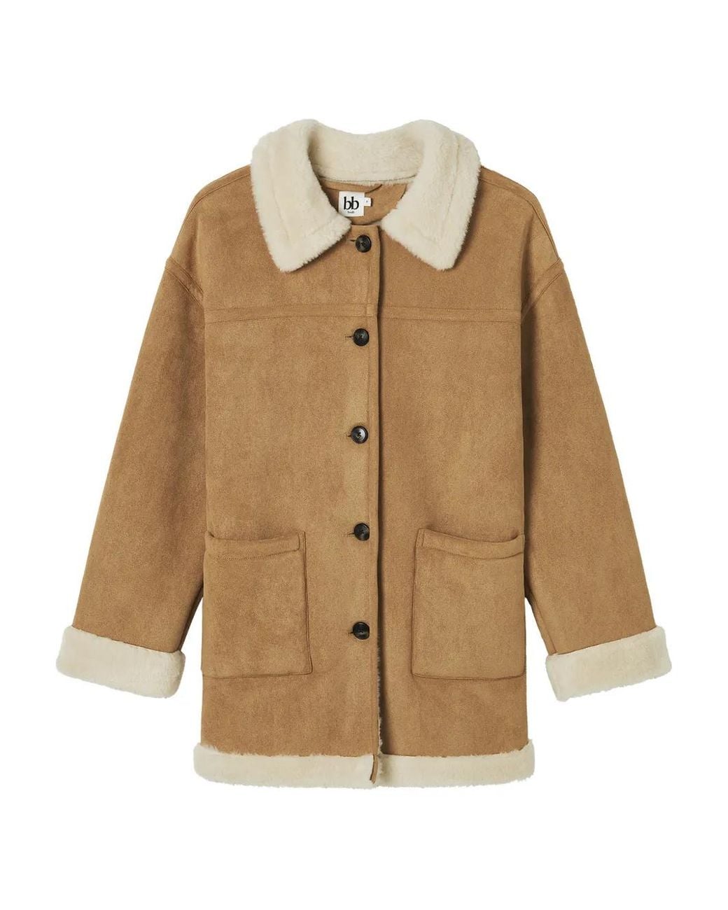 B+ AB Natural Faux Fur Collar Coat