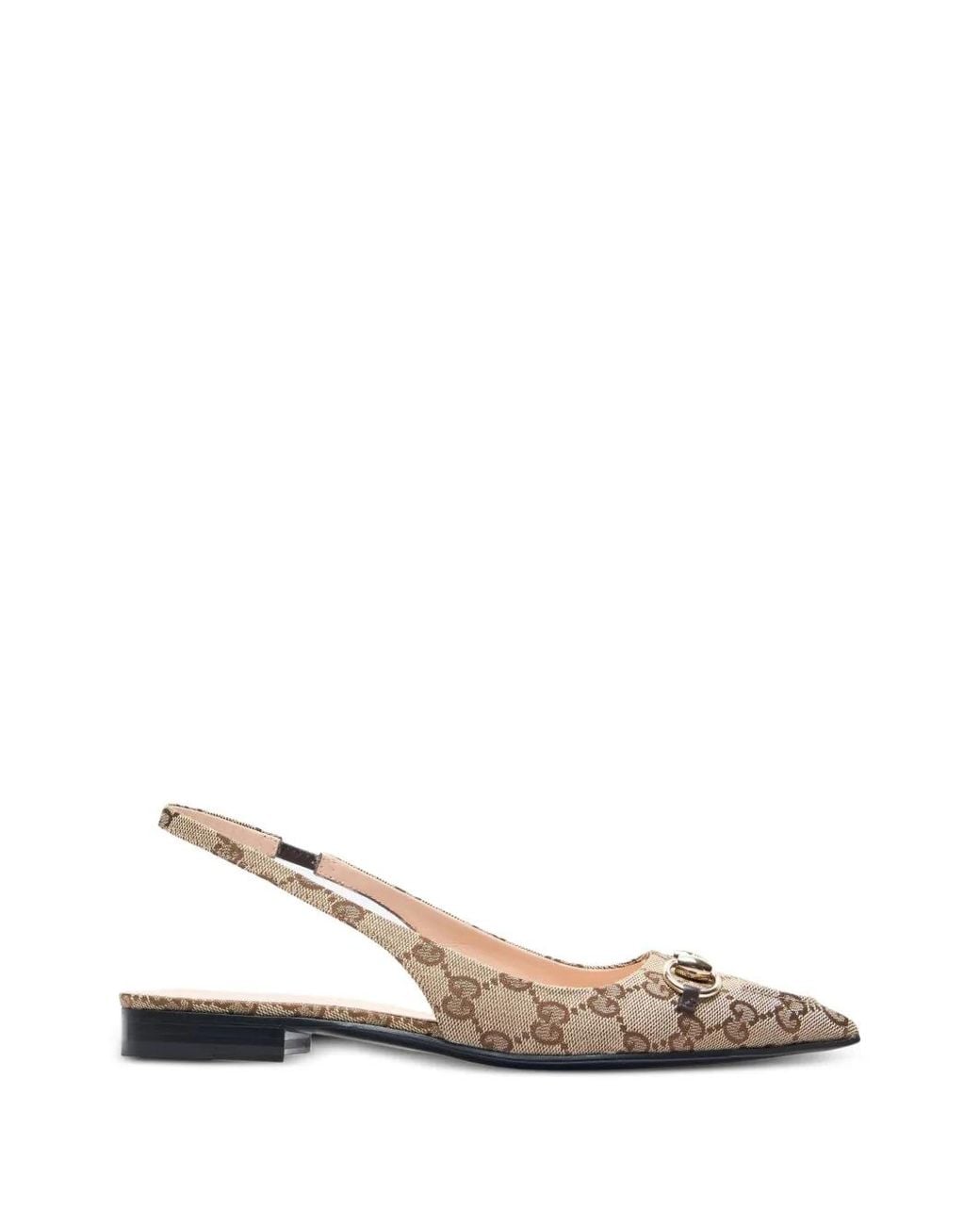Gucci Brown Erin Slingback-Pumps Aus Canvas Mit Jacquard-Muster Und Horsebit-Detail