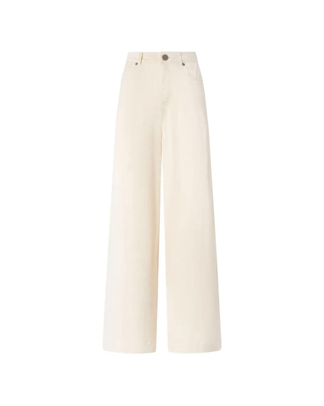 Pinko White Pantalon Palazzo En Sergé Effet Peau De Pêche