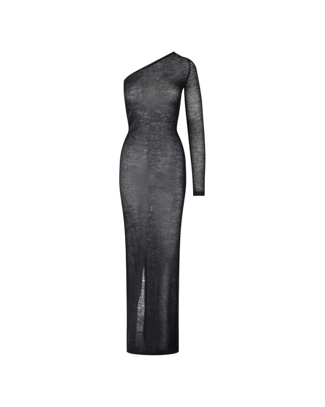 Rick Owens Blue One-Shoulder Ribbed-Knit Dress