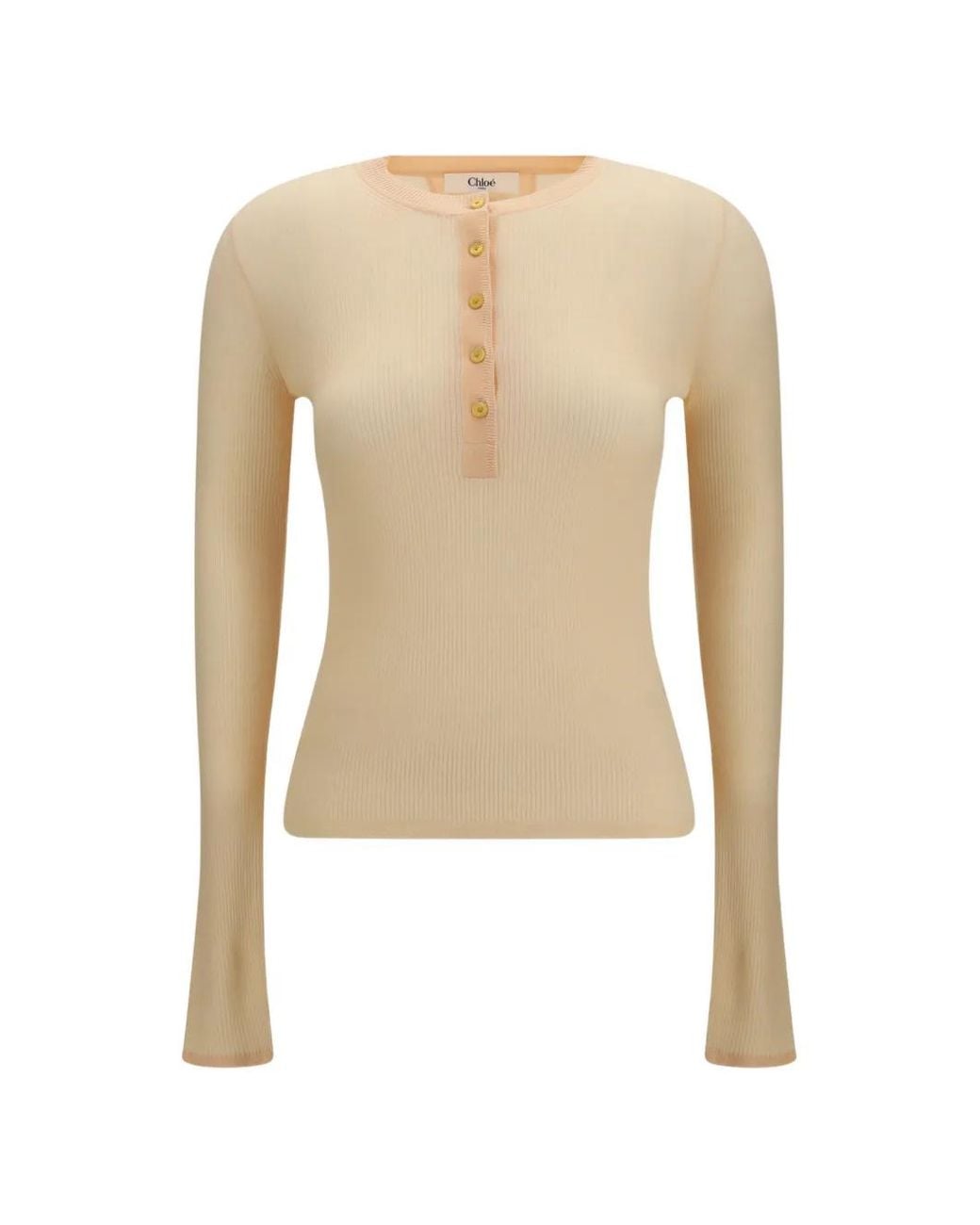 Chloé White Ribbed-Knit Long-Sleeve Top